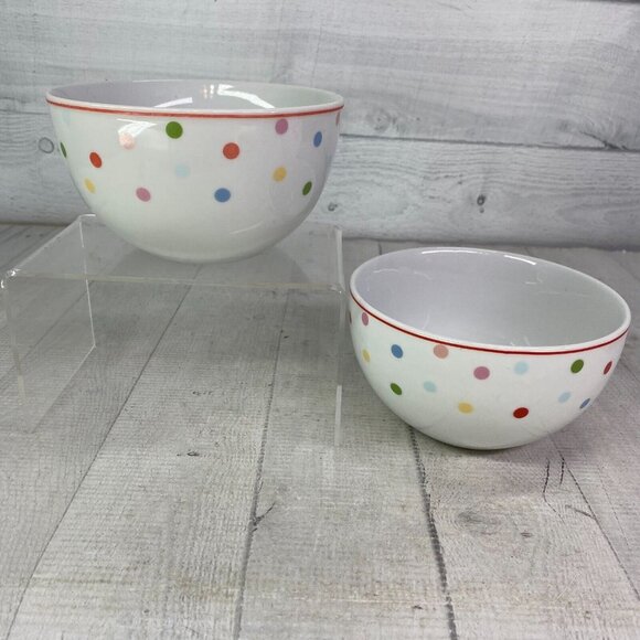 Home Target CHELSEA PARK Multicolor Polka Dots Red Trim Porcelain Bowls Set 2 - Picture 3 of 14